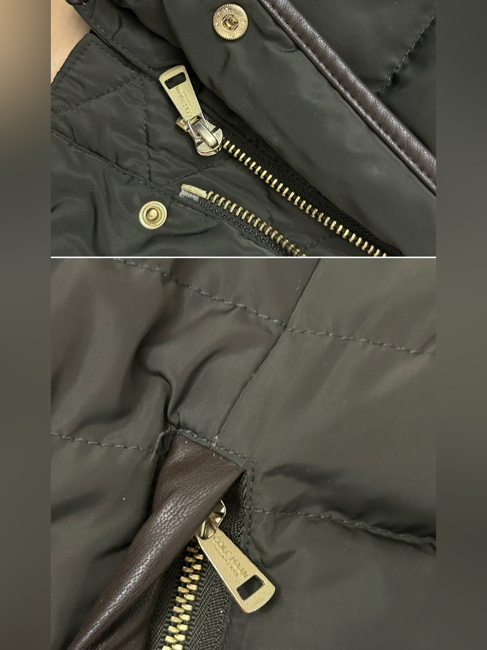 Cole Haan Signature Olive Green Down Puffer Hooded Jacket with Faux-Fur Medium - Picture 10 of 15
